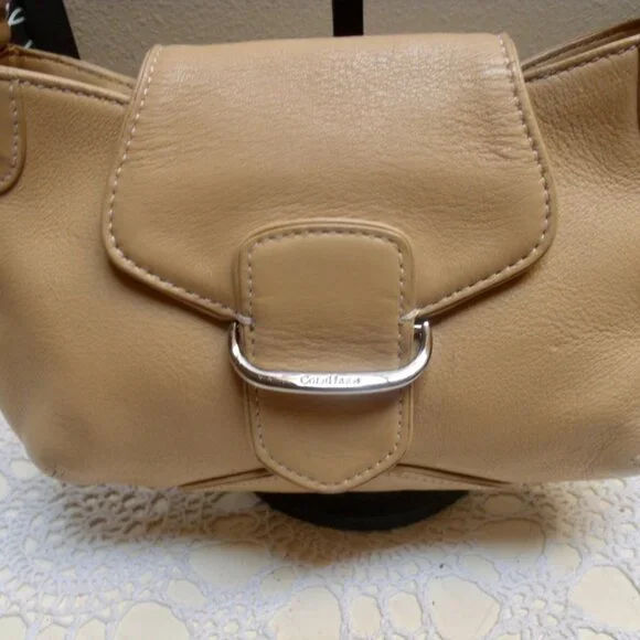 COLE HAAN Classic Creamy Tan Beige Leather Satchel Bag - Picture 6 of 10
